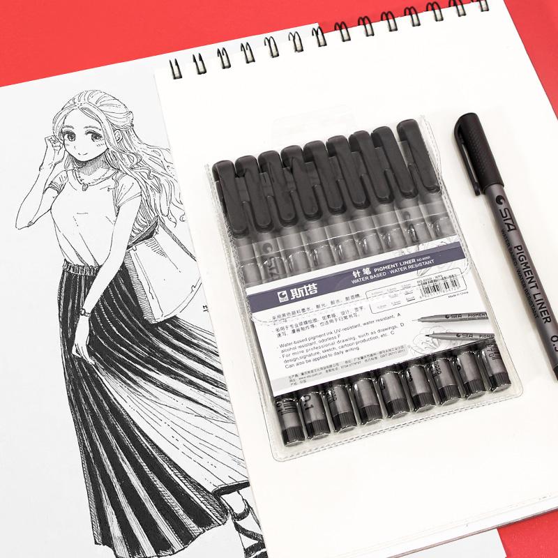 STA 9Pcs Tip Fine Liner Art Marker Drawing Pen Fa..
